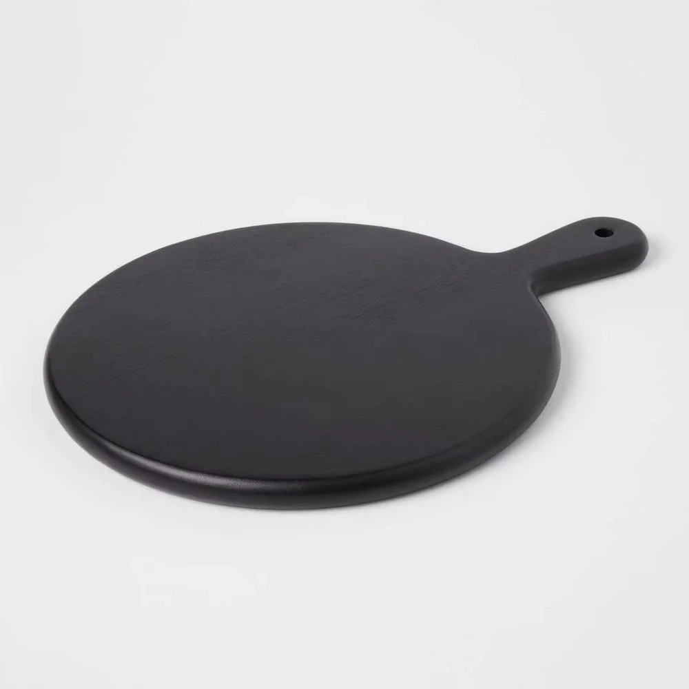 Threshold Eastport Acacia Serve Board Round Black Wood Serving Board 16 x12 NEW